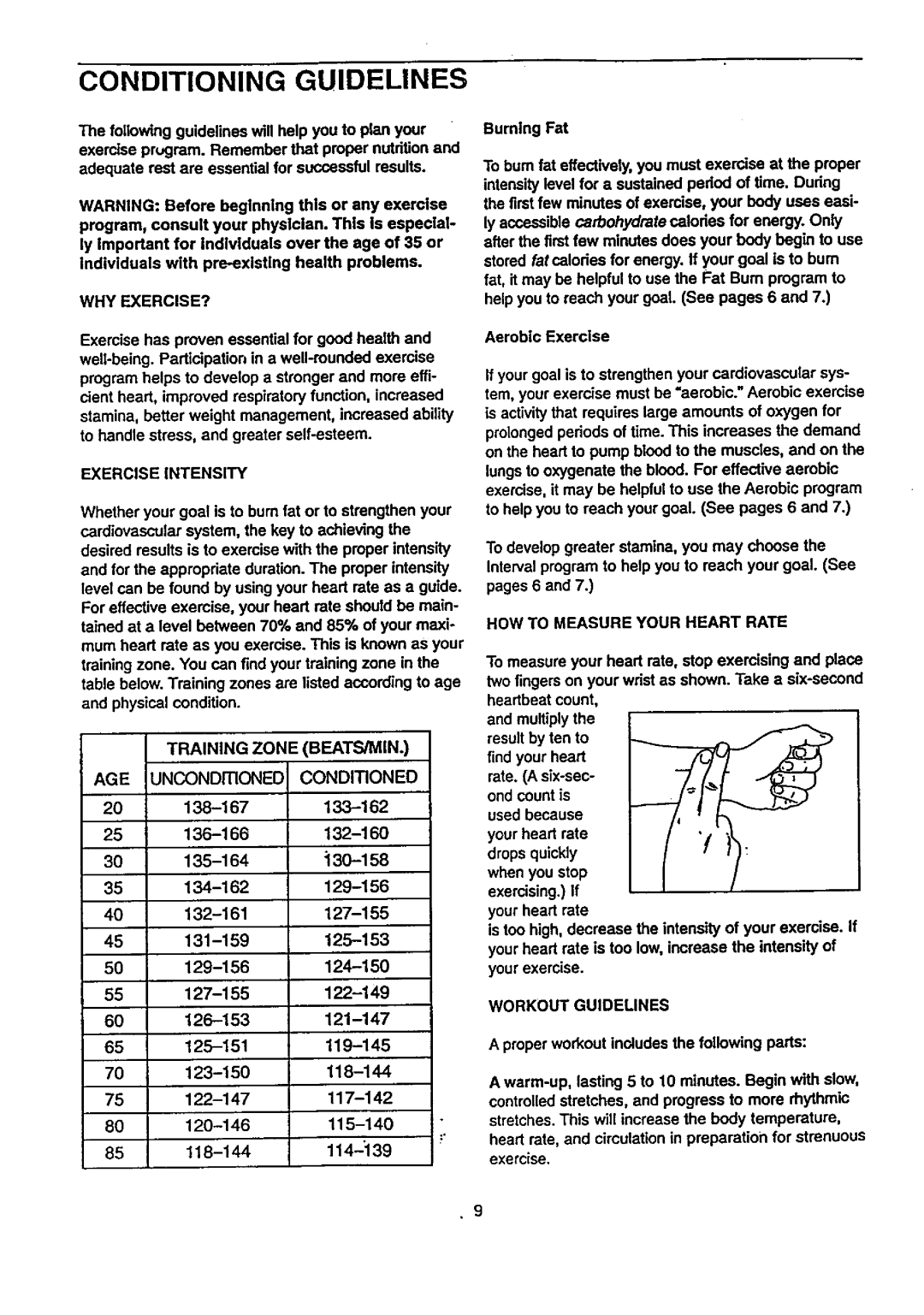 Sears 831.29074 user manual Conditioning Guidelines 