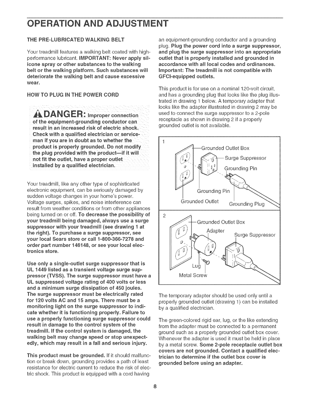 Sears 831.29506 user manual OPERATmON and Adjustment 