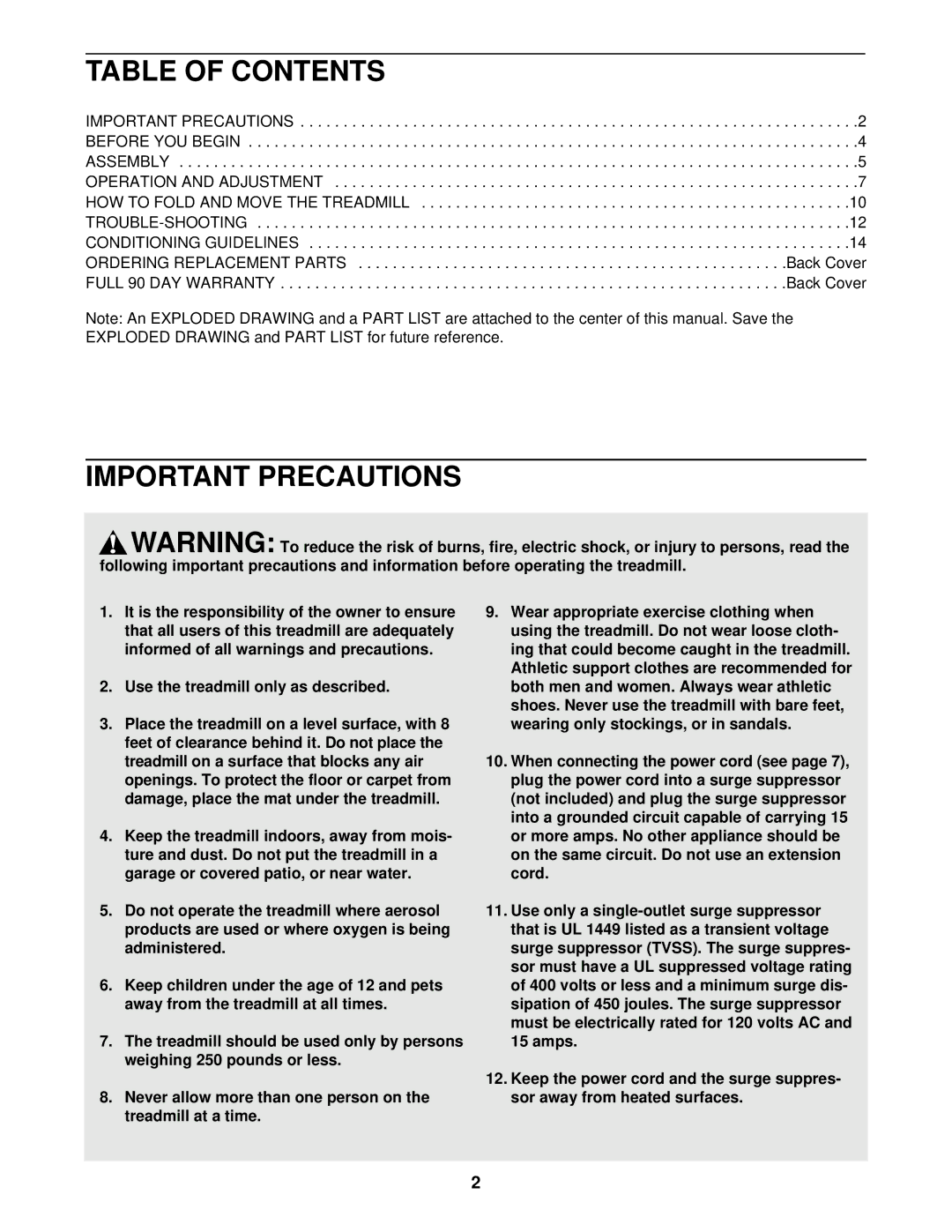 Sears 831.297140 user manual Table of Contents, Important Precautions 