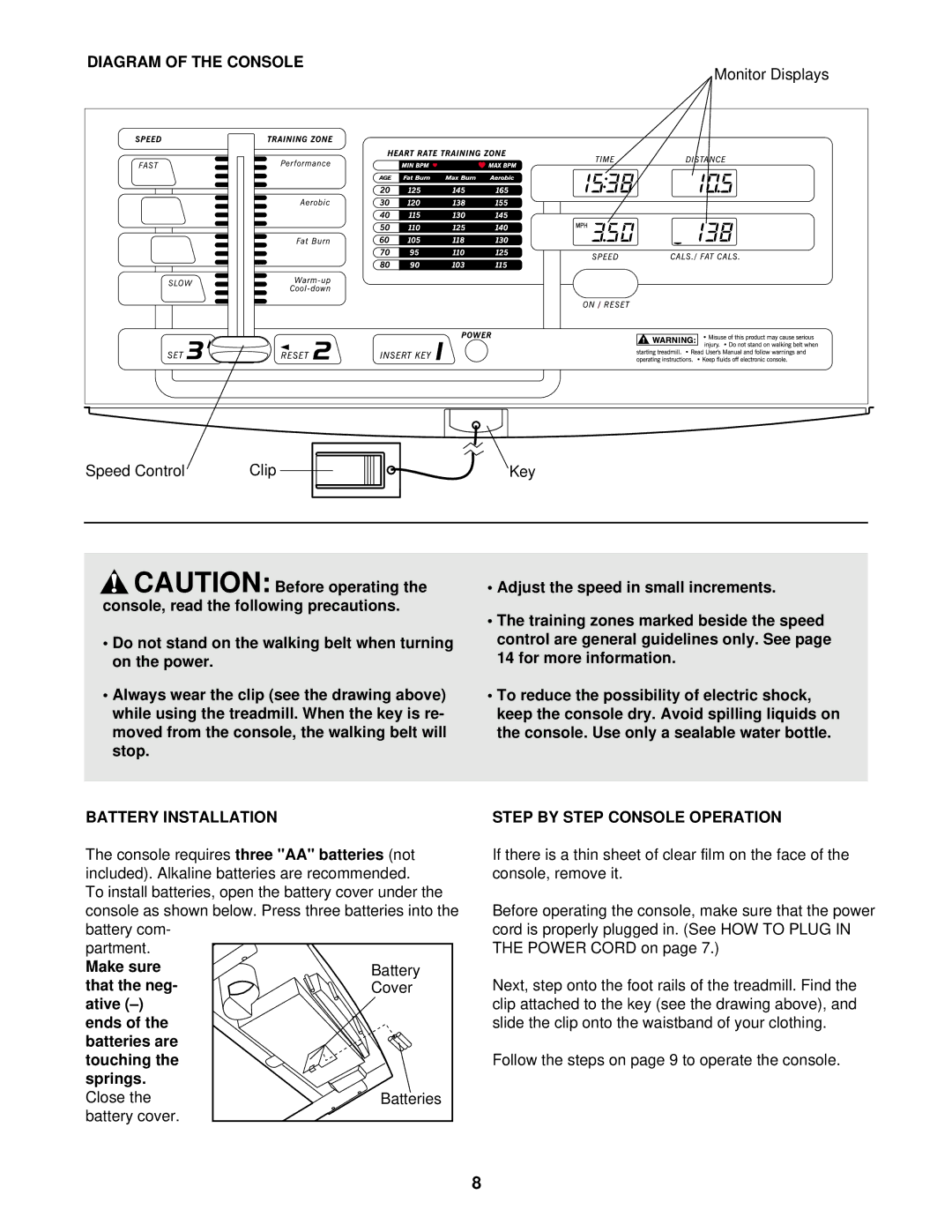 Sears 831.297140 user manual Diagram of the Console, Battery Installation, Step by Step Console Operation 