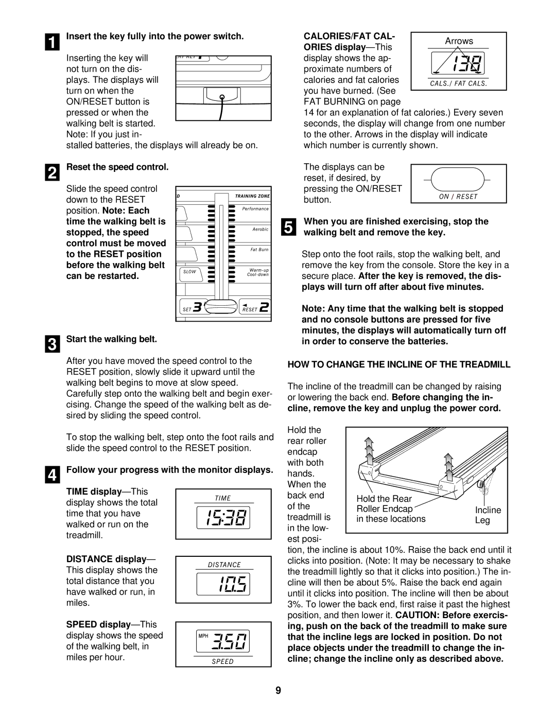 Sears 831.297140 user manual Calories/Fat Cal, HOW to Change the Incline of the Treadmill 