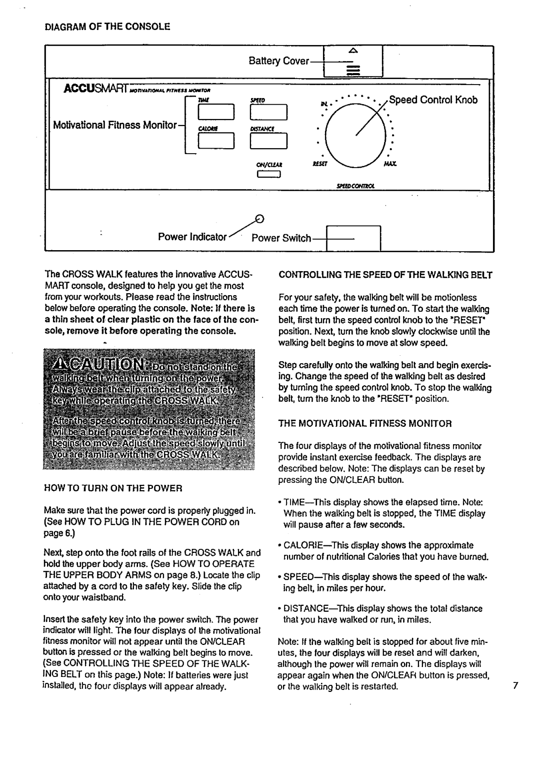 Sears 831.29723 owner manual Diagram of the Console, Controlling the Speed of the Walking Belt 