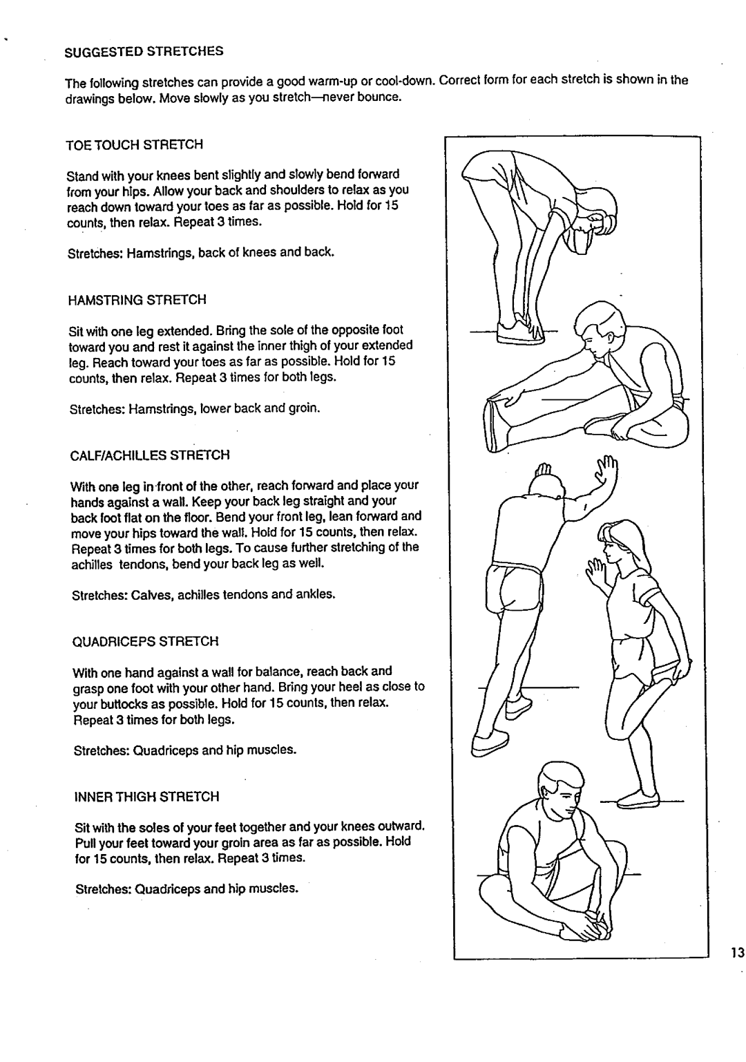 Sears 831.29723 owner manual Suggested Stretches 