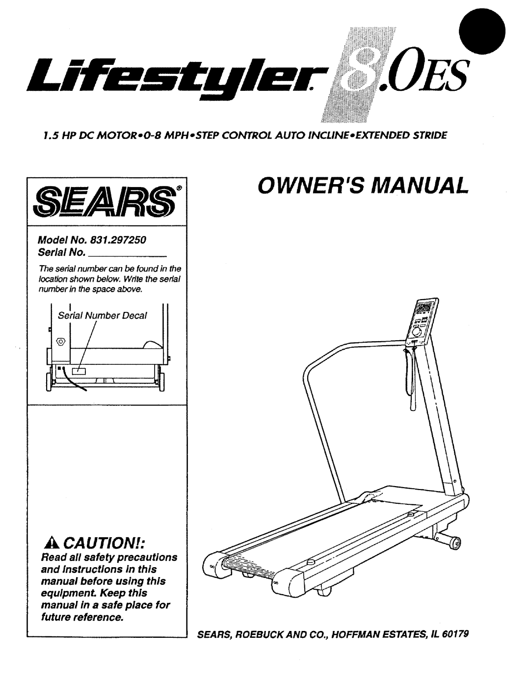 Sears 831.29725 owner manual Owners Manual, Model No Serial No, Serial Number Decal, @ . F 