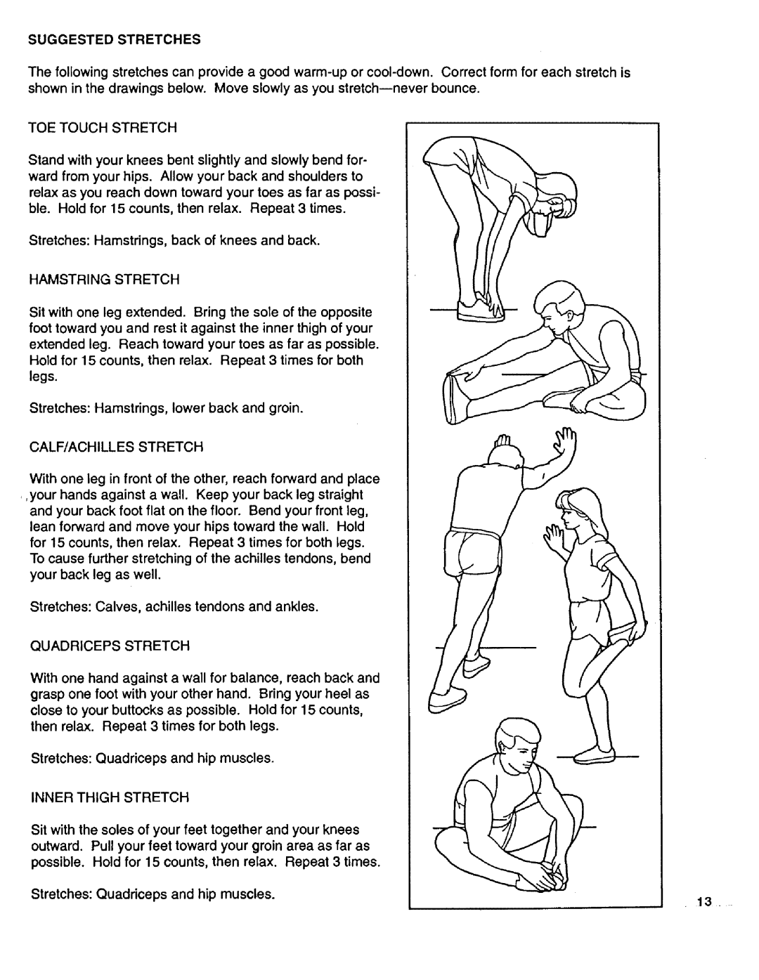 Sears 831.29725 owner manual Suggested Stretches 