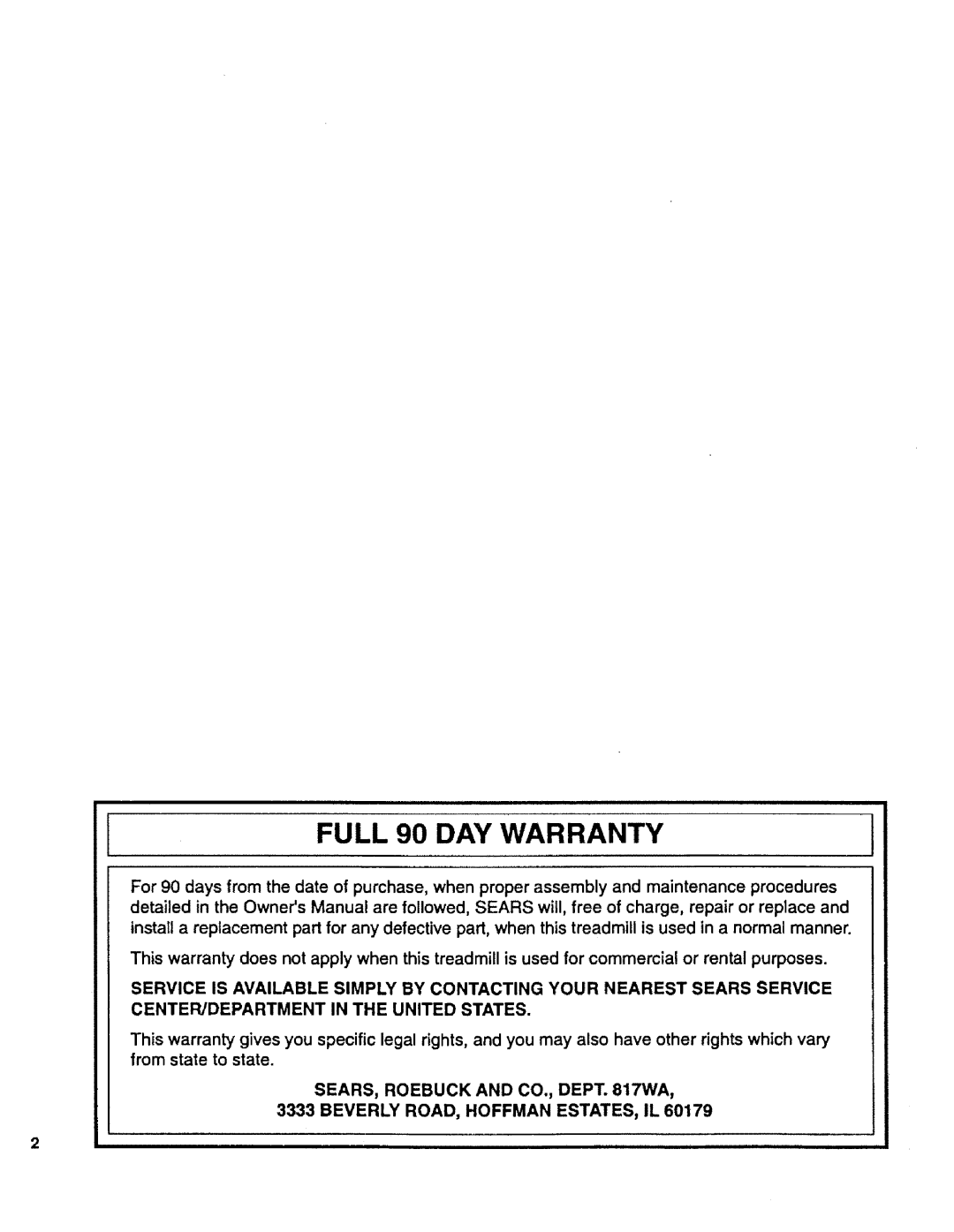Sears 831.29725 owner manual FULL 90 DAY WARRANTY, Service Is Available Simply By Contacting Your Nearest Sears Service 