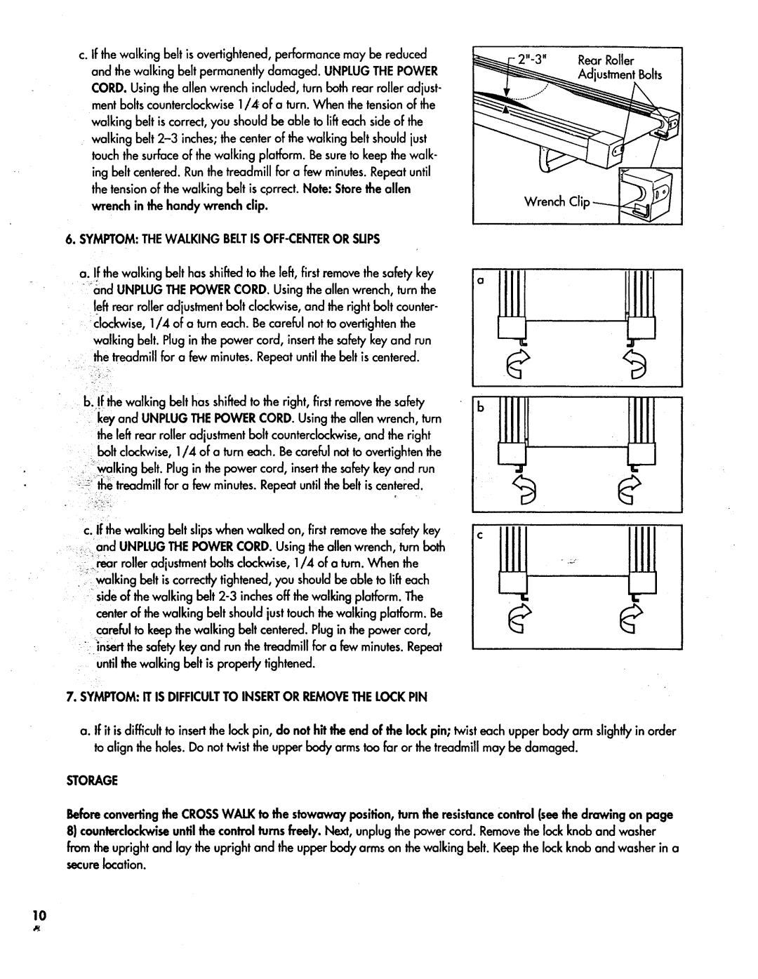 Sears 831.297311 Symptom the Walking Beltis OFF-CENTERORSUPS, Symptom IT is Difficultto Insertor Remove the Lock PIN 