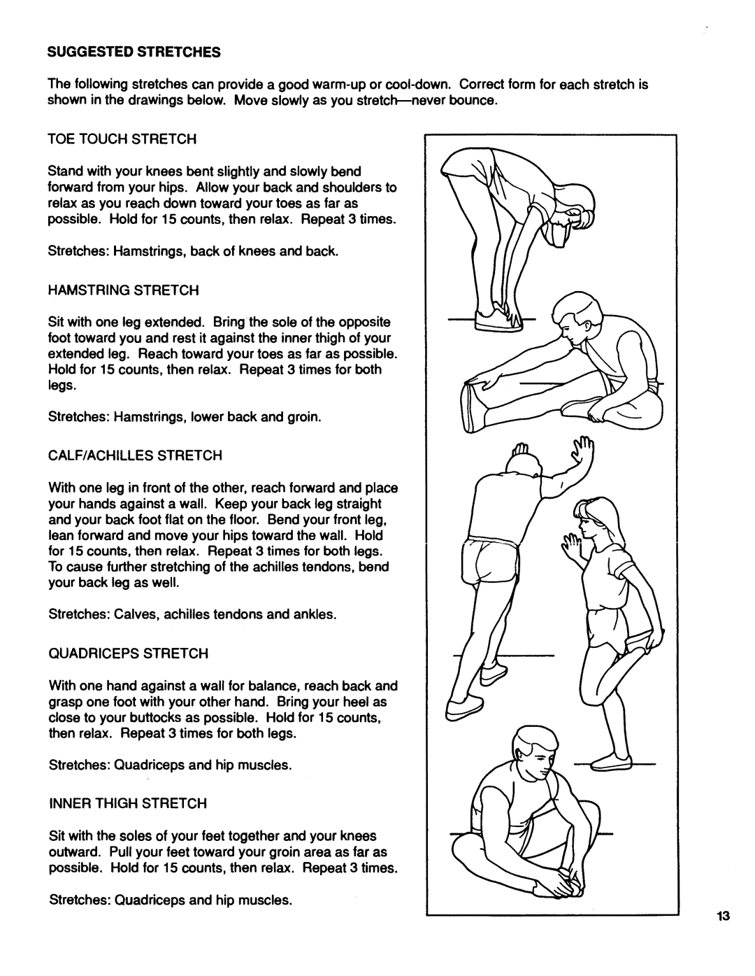 Sears 831.2974 owner manual Suggested Stretches, Inner Thigh Stretch 