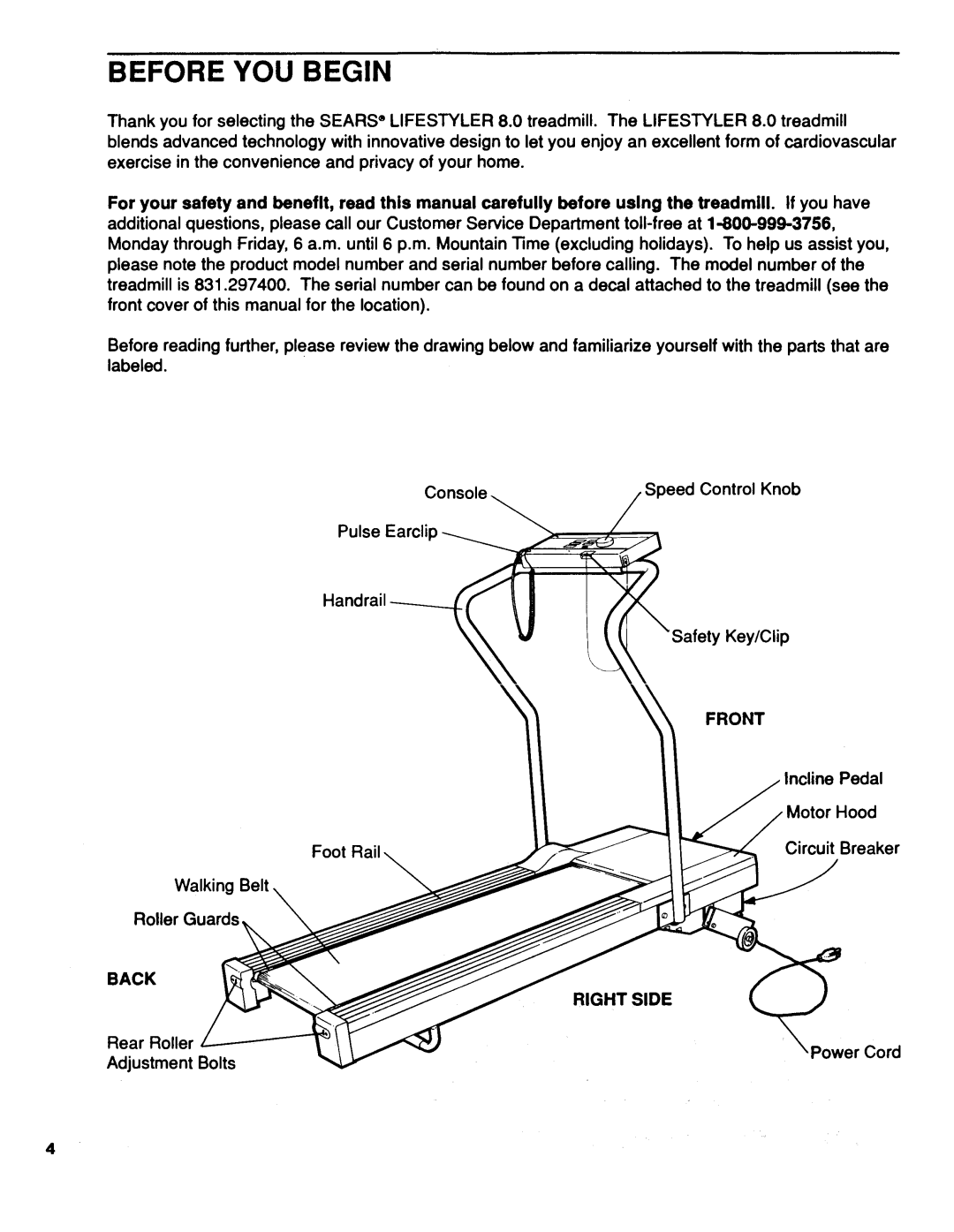 Sears 831.2974 owner manual Before YOU Begin, Front, Back Right Side 