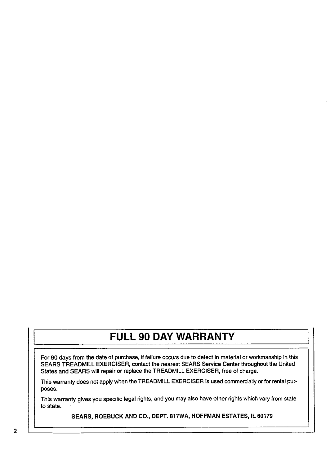 Sears 831.297432 owner manual Ifull 90 DAY Warranty, SEARS, Roebuck and CO., Dept WA Hoffman ESTATES, IL 