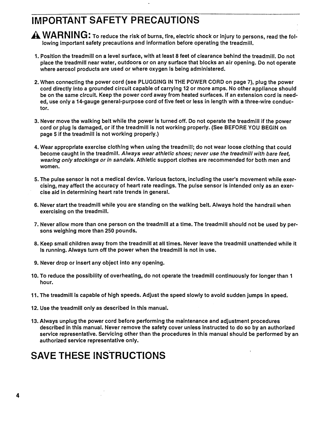 Sears 831.297451 owner manual Important Safety Precautions 