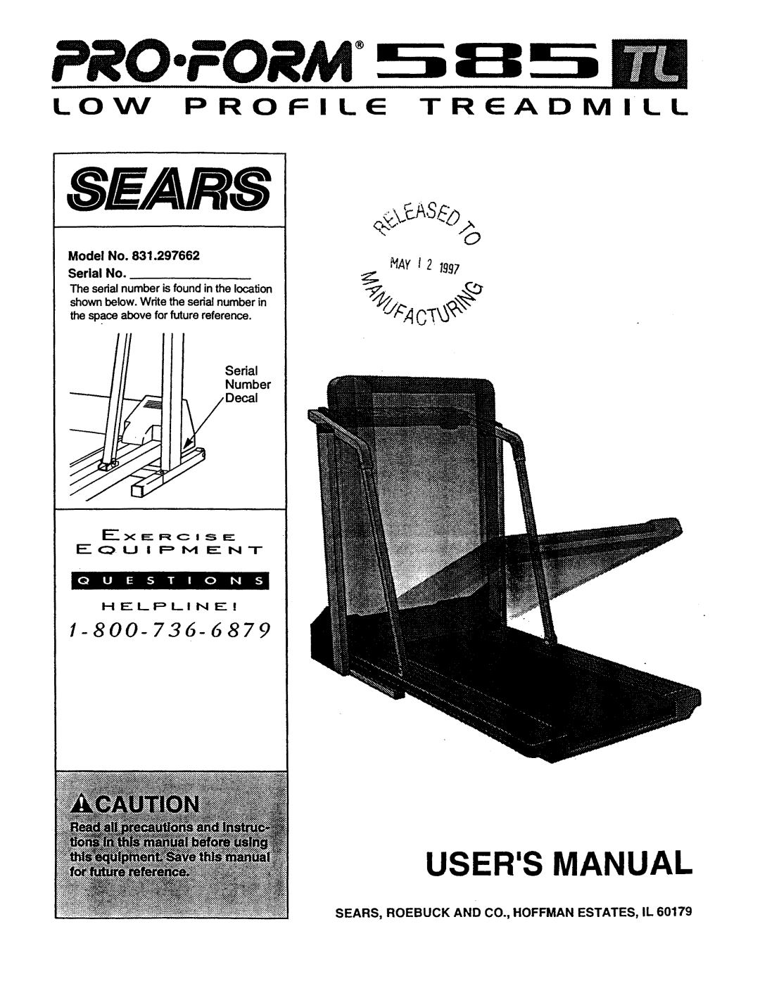 Sears 831.297662 user manual Helpline, SEARS, Roebuck and CO., Hoffman ESTATES, IL 