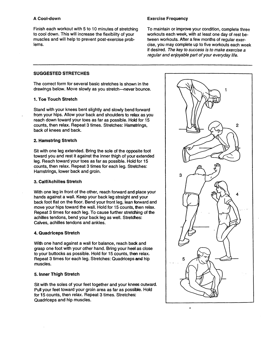 Sears 831.297662 user manual Cool-down Exercise Frequency, Suggested Stretches 