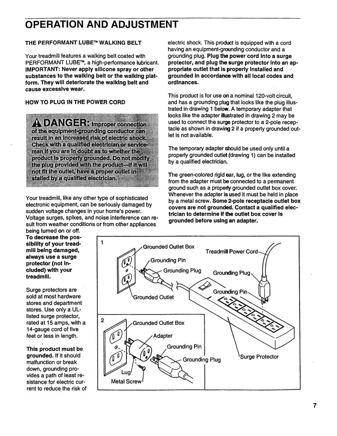 Sears 831.297662 user manual Operation Adjustment, Performant Lube TM Walking Belt 