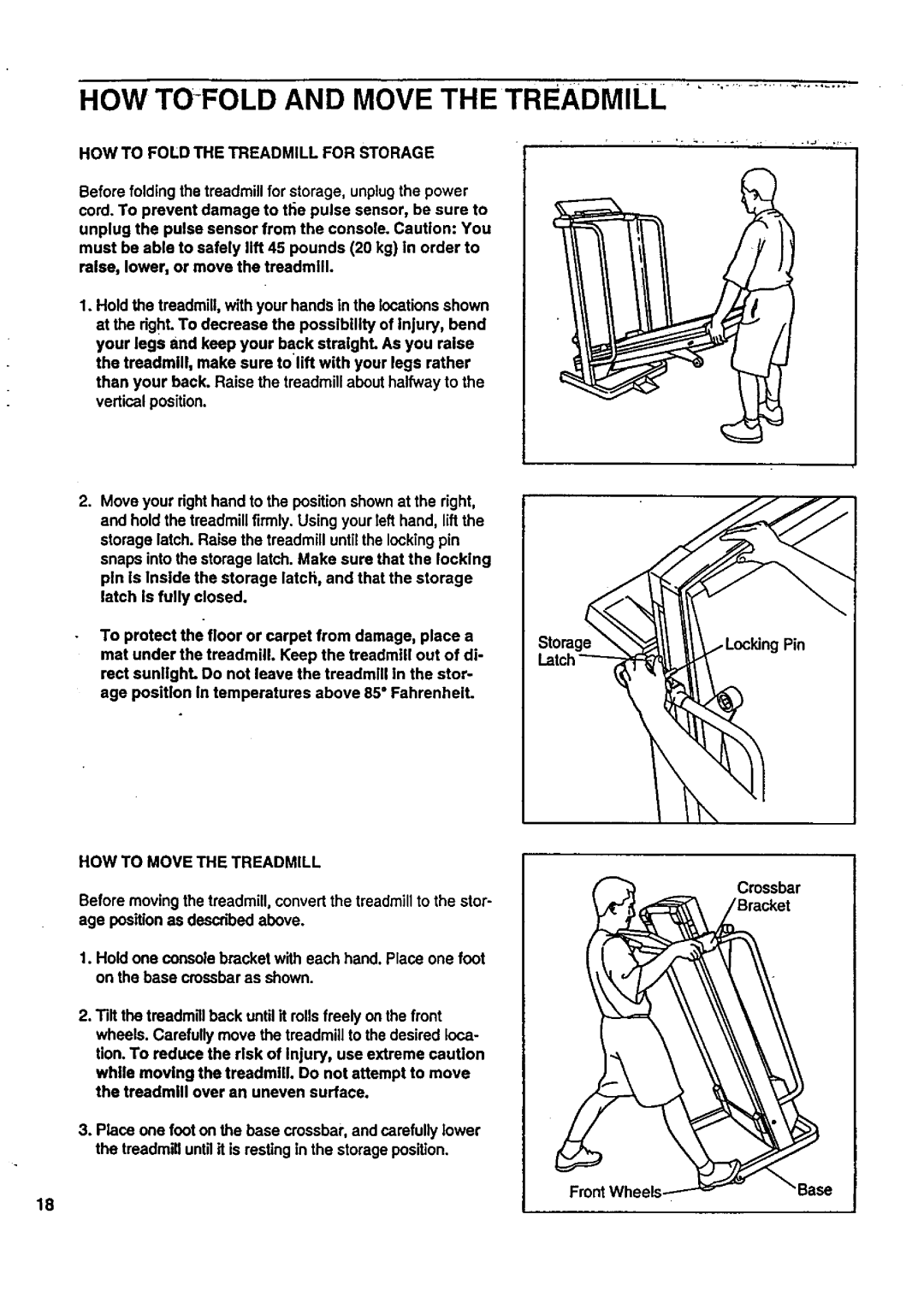 Sears 831.297741 Howtofold and Move the Treadmill, HOW to Fold the Treadmill for Storage, HOW to Move the Treadmill 