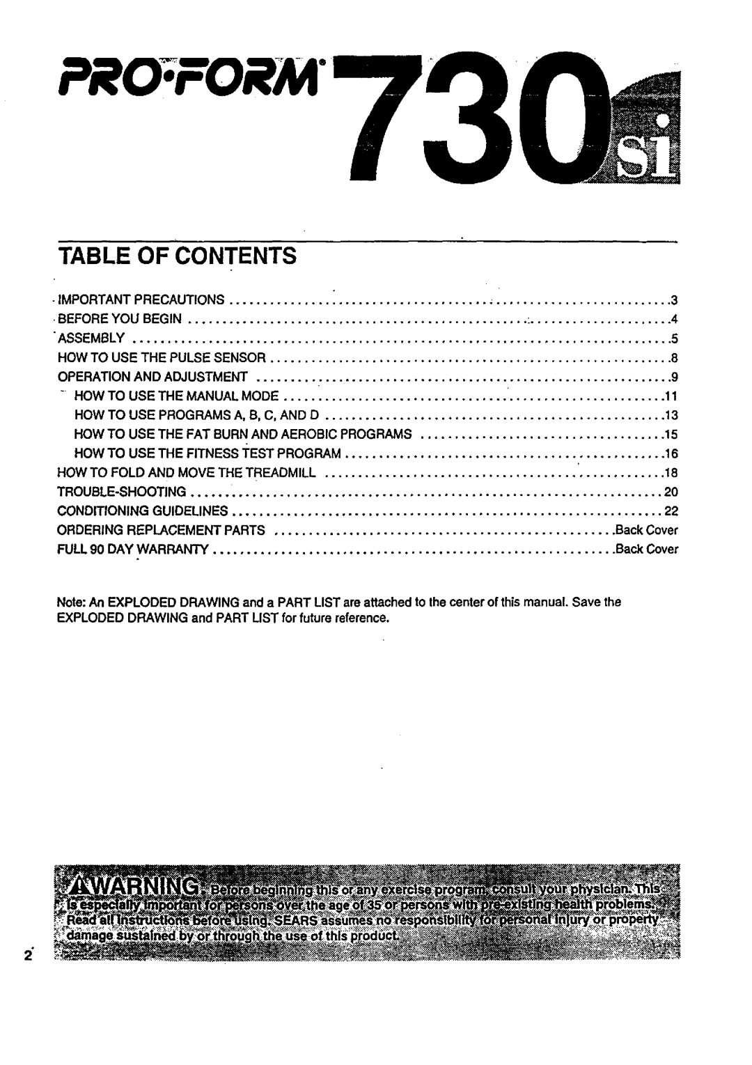 Sears 831.297741 user manual Proform, Table of Contents 