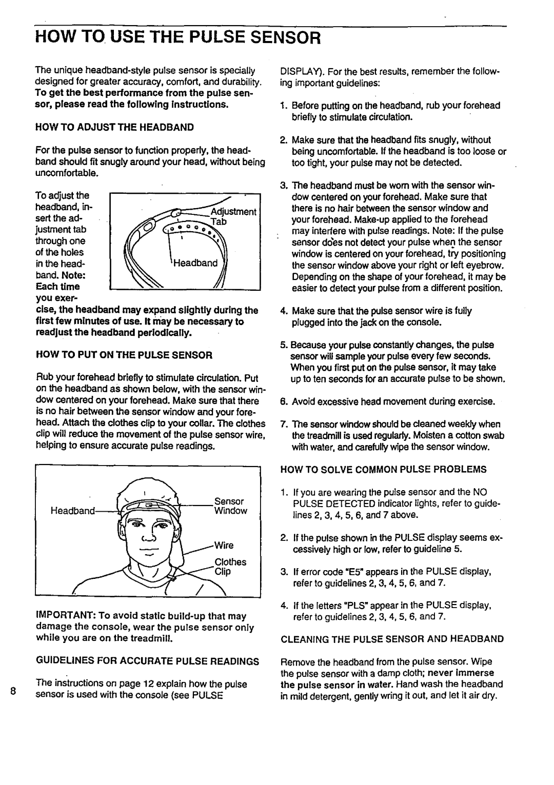 Sears 831.29776 user manual HOW to USE the Pulse Sensor 