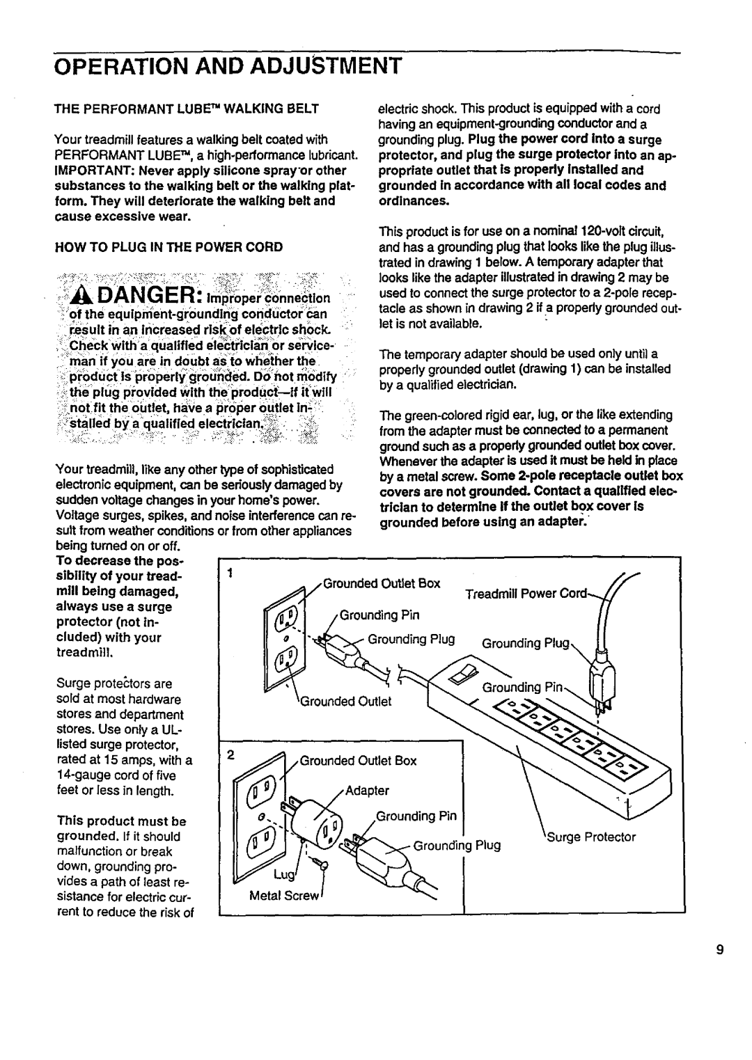 Sears 831.29776 Operation Adjustment, Performant Lube TM Walking Belt, Having an equipment-grounding conductor and a 