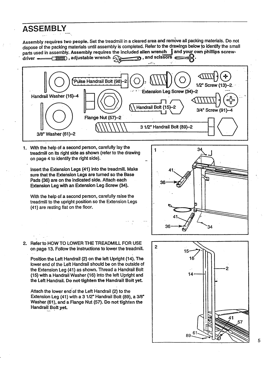 Sears 831.29788 user manual Scissors, Driver ,,===E Adjustable, Extension Leg Screw Handrail Washer 