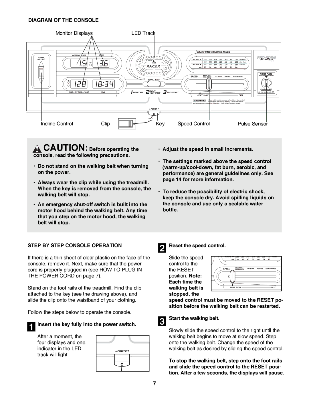 Sears 831.297940 Diagram of the Console, Step by Step Console Operation, Insert the key fully into the power switch 