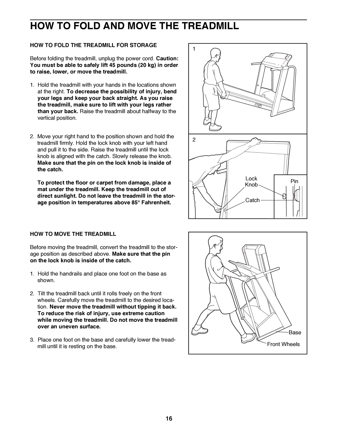 Sears 831.297960 HOW to Fold and Move the Treadmill, HOW to Fold the Treadmill for Storage, HOW to Move the Treadmill 