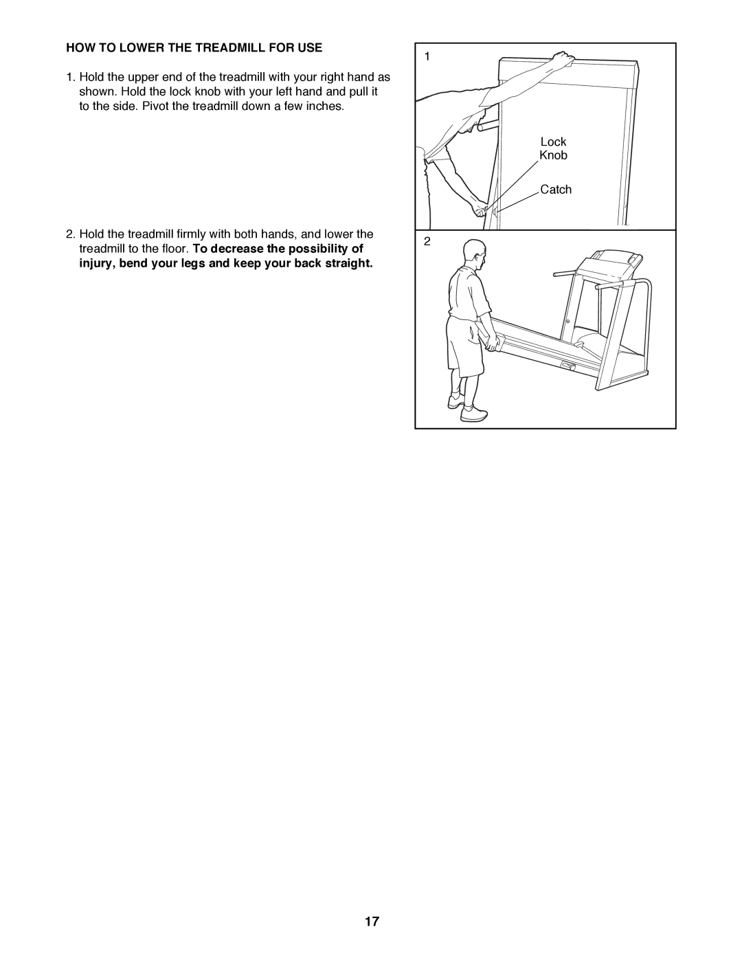 Sears 831.297960 user manual HOW to Lower the Treadmill for USE 