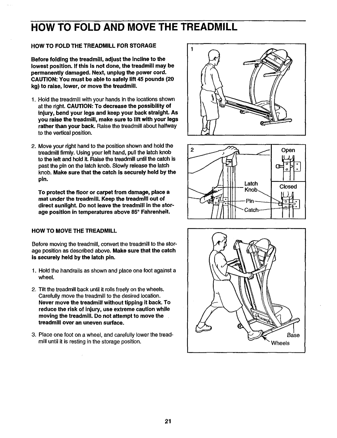 Sears 831.299581 user manual HOW to Fold the Treadmill for Storage, HOW to Move the Treadmill, Open 