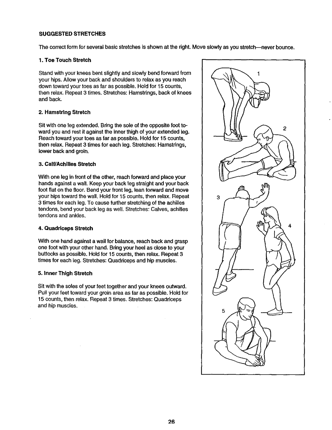 Sears 831.299581 user manual Suggested Stretches, Hamstring Stretch 