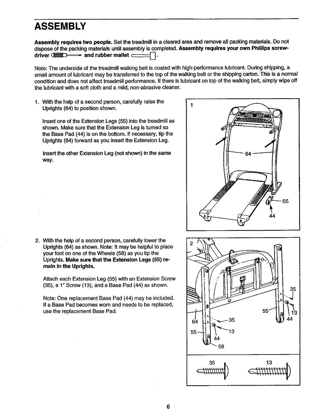 Sears 831.299581 Insert the other Extension Leg not shown in the same way, Your foot on one of the Wheels 58 as you tip 