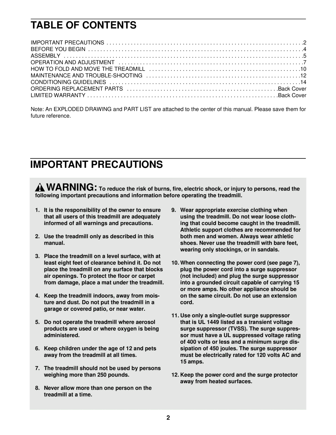 Sears 850 user manual Table of Contents, Important Precautions 