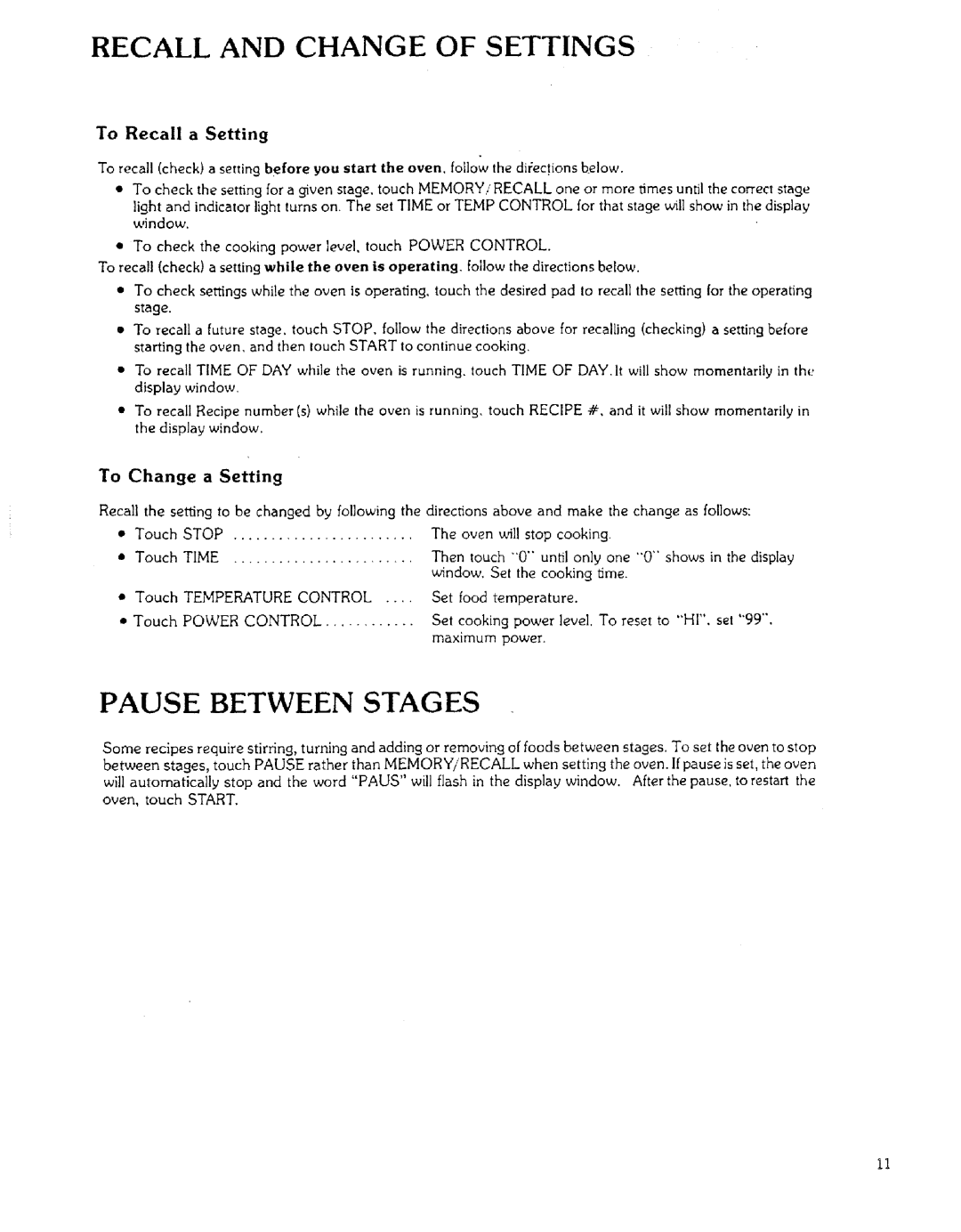 Sears 85951 manual Stop, Time, Temperature Control, Power Control 