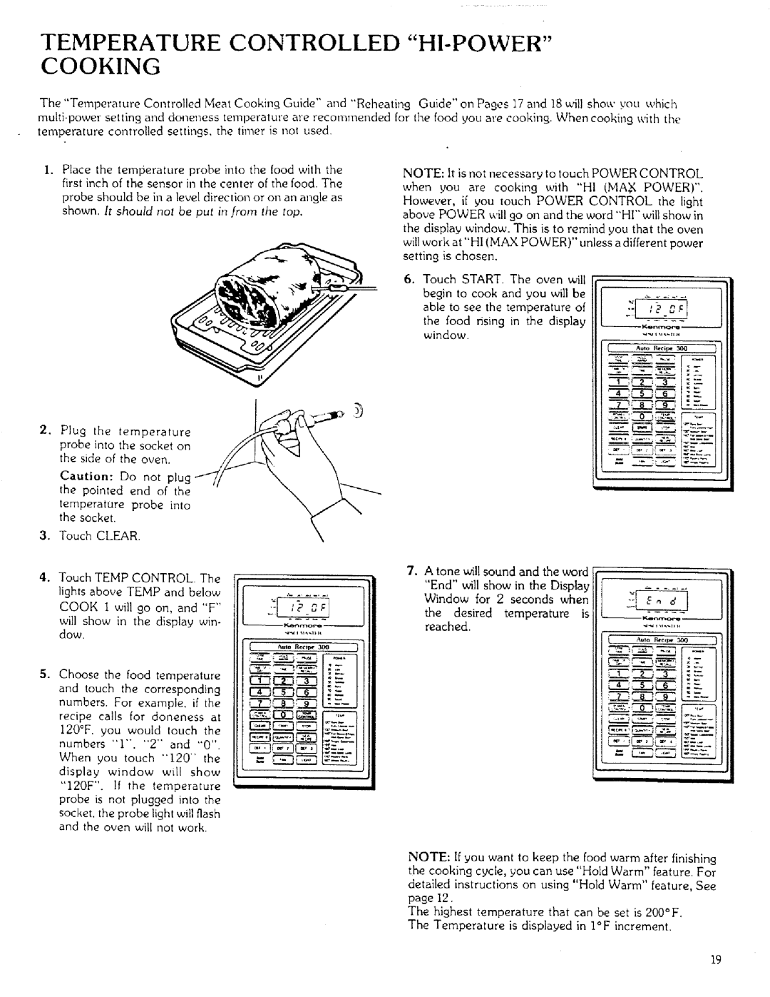 Sears 85951 manual Temperature Controlled HI-POWER Cooking, C22Z53, Touch Clear 