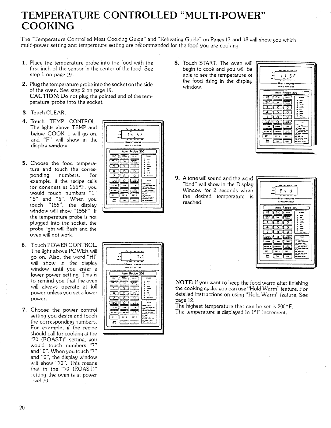 Sears 85951 manual Temperature Controlled MULTI-POWER, Cooking 