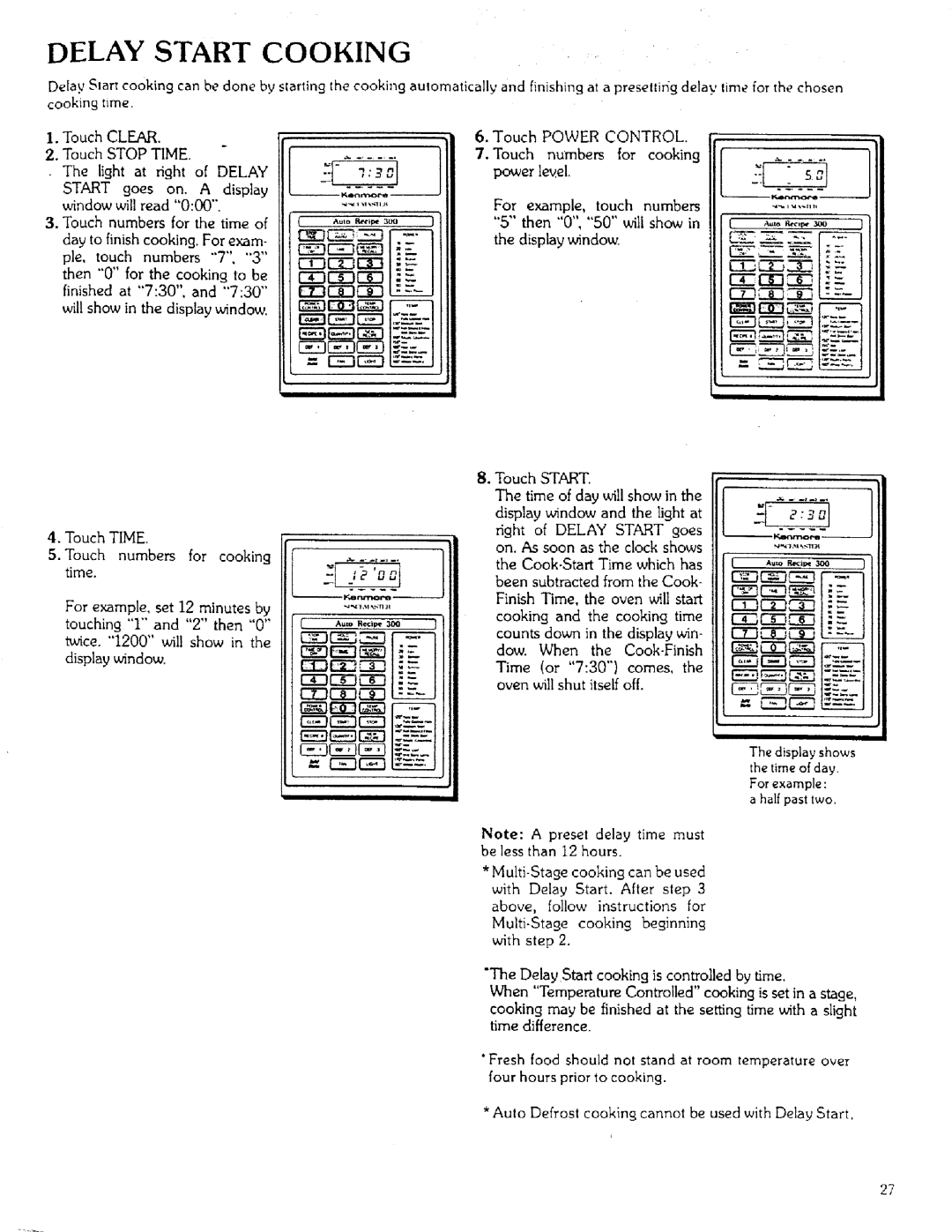 Sears 85951 manual Delay Start Cooking 