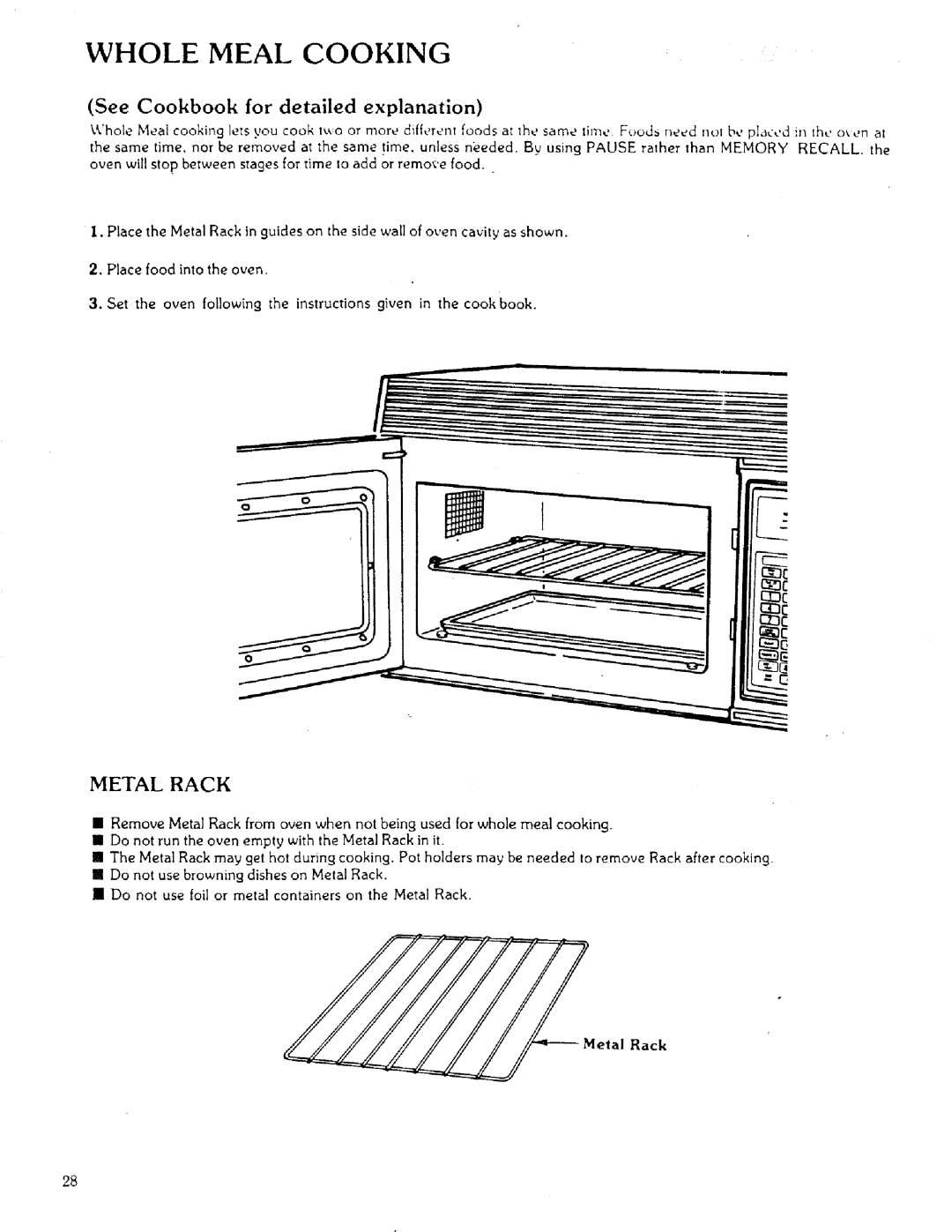 Sears 85951 manual Whole Meal Cooking, Metal Rack 