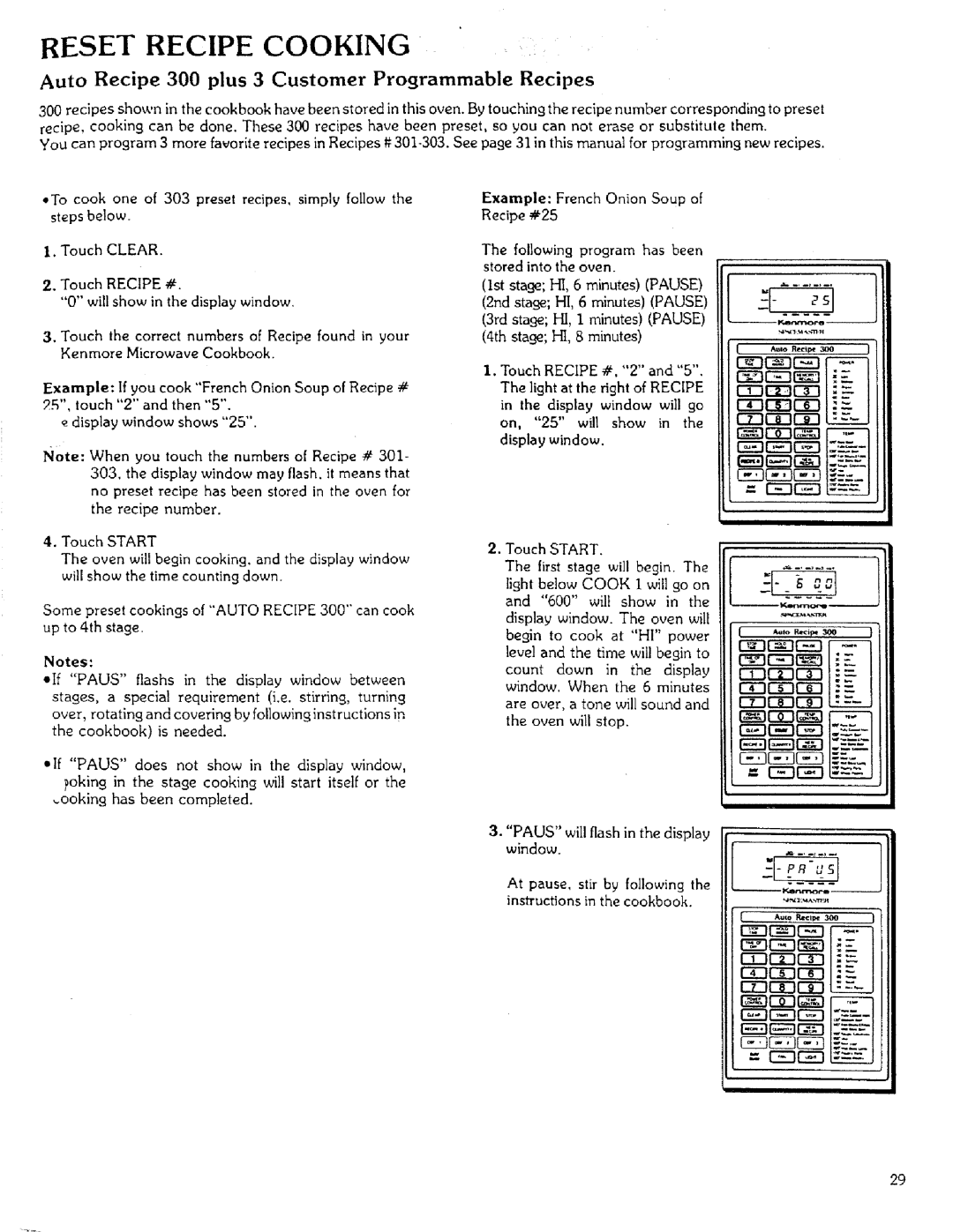 Sears 85951 manual Reset Recipe Cooking, Rn l---ir--n, Rnr-r-rn, = r-=nr, Rnrmr 