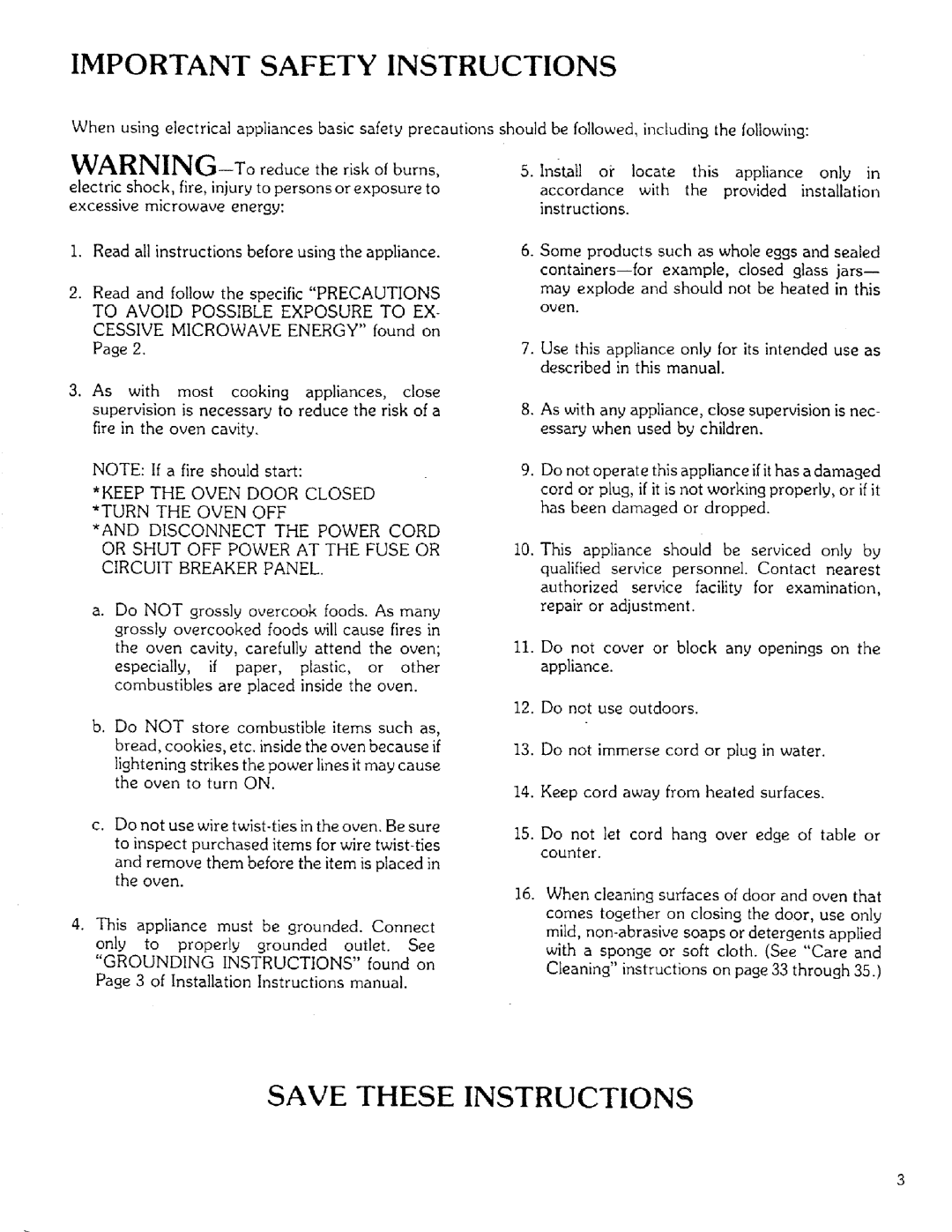 Sears 85951 manual Important Safety Instructions, Save These Instructions, WARNING-Toreducetheriskofburns 