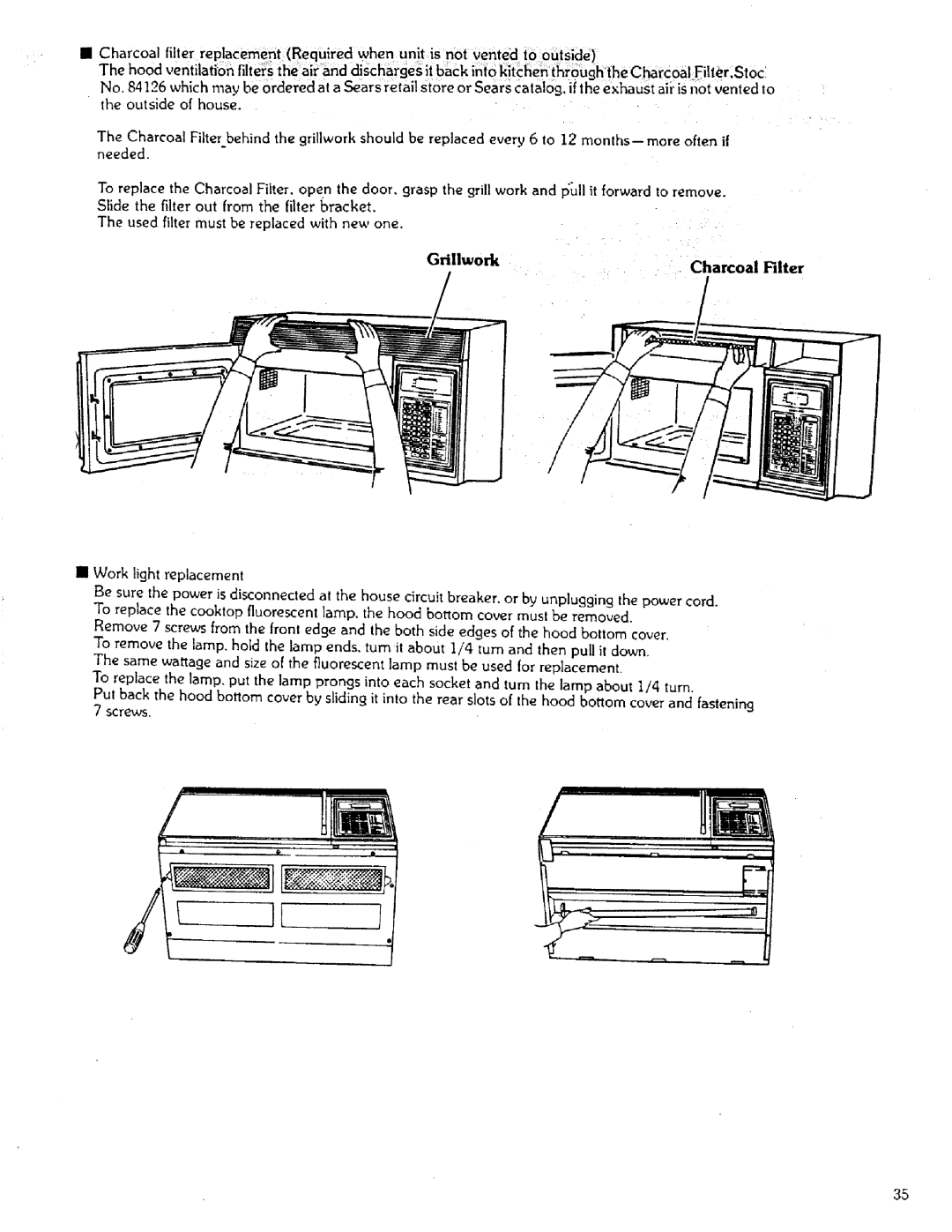 Sears 85951 manual Grillwork, Charcoal, To replace the 