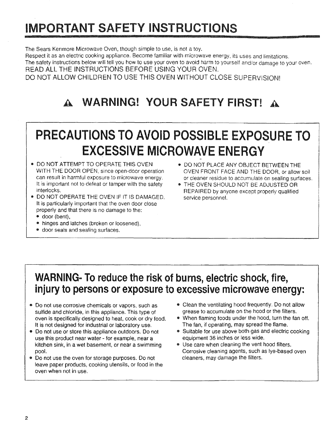 Sears 89950, 89952, 89951 manual IMPORTANT Safety Instructions, Oven should not be Adjusted or 