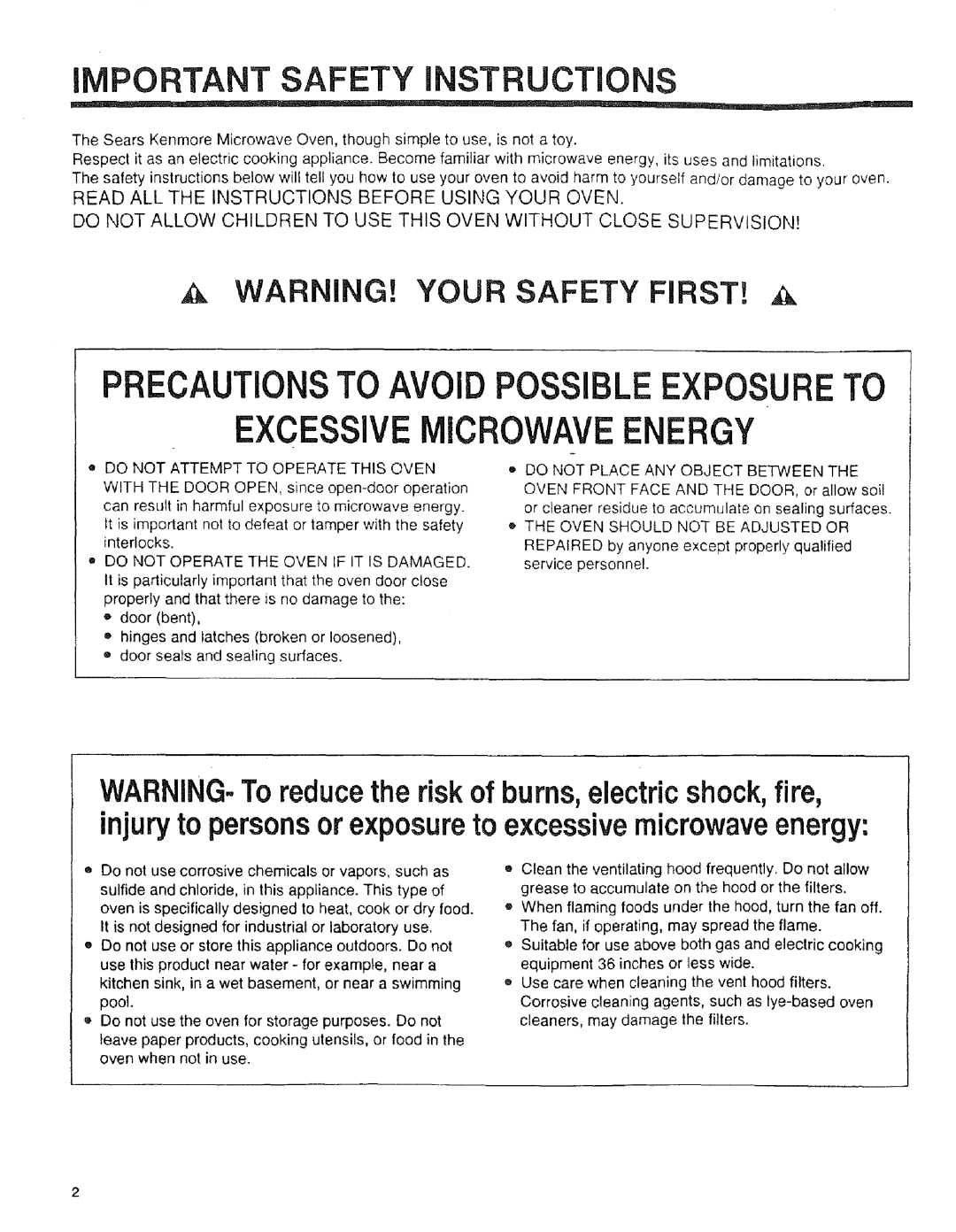 Sears 89950, 89952, 89951 manual iMPORTANT SAFETY INSTRUCTIONS, Read All The Instructions Before Using Your Oven 