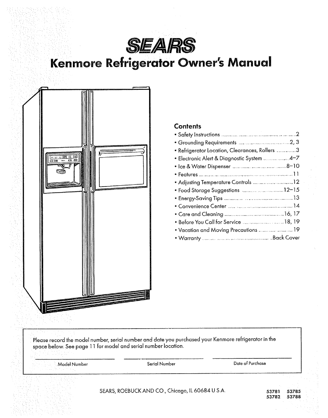 Sears 8EAIRS owner manual Contents 