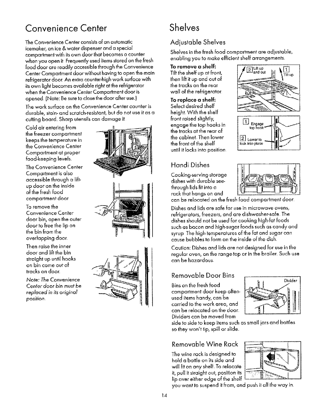 Sears 8EAIRS owner manual Convenience Center, Shelves 