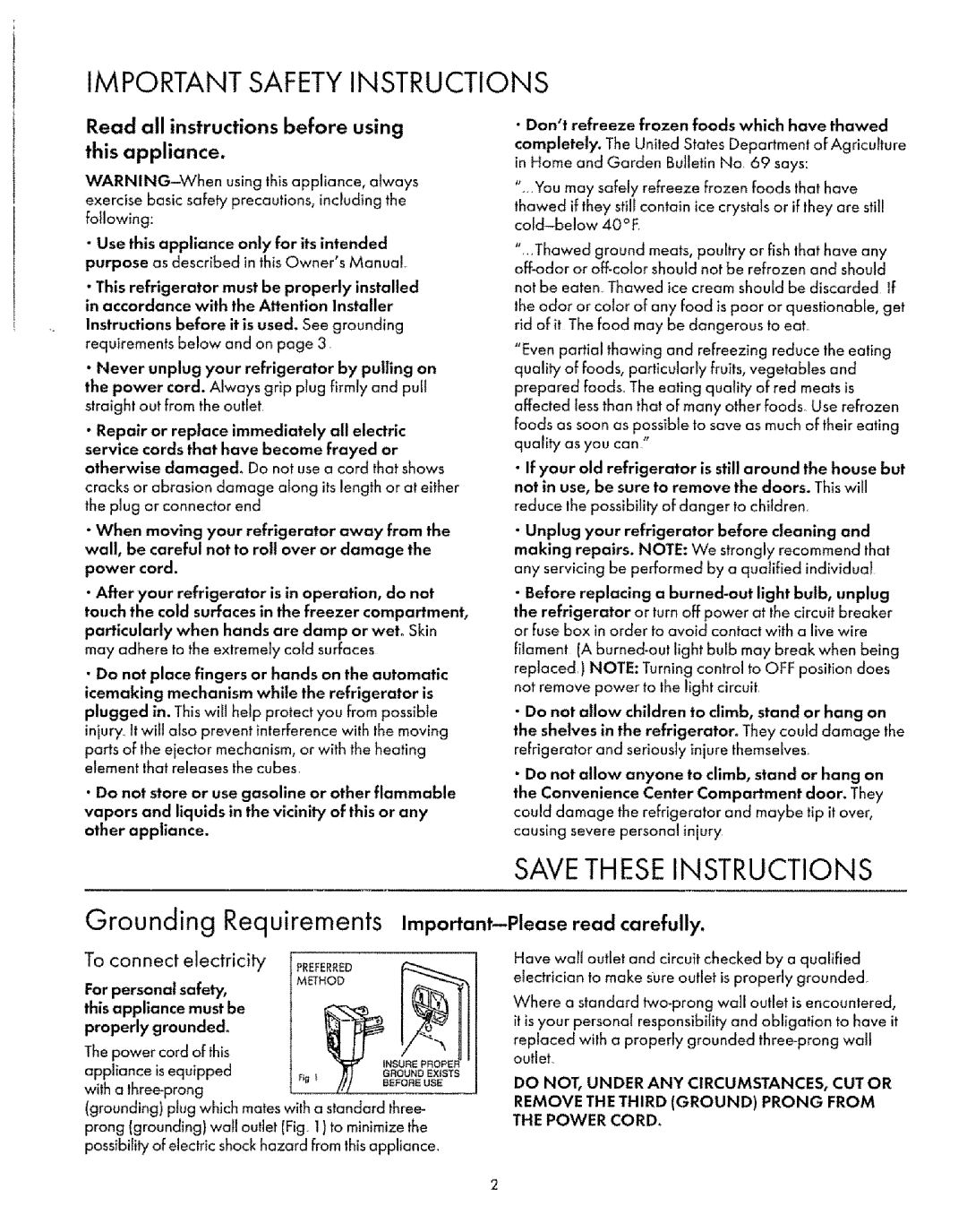 Sears 8EAIRS owner manual This appliance, To connect electricity, For personal Safety, Appliance Is equipped 