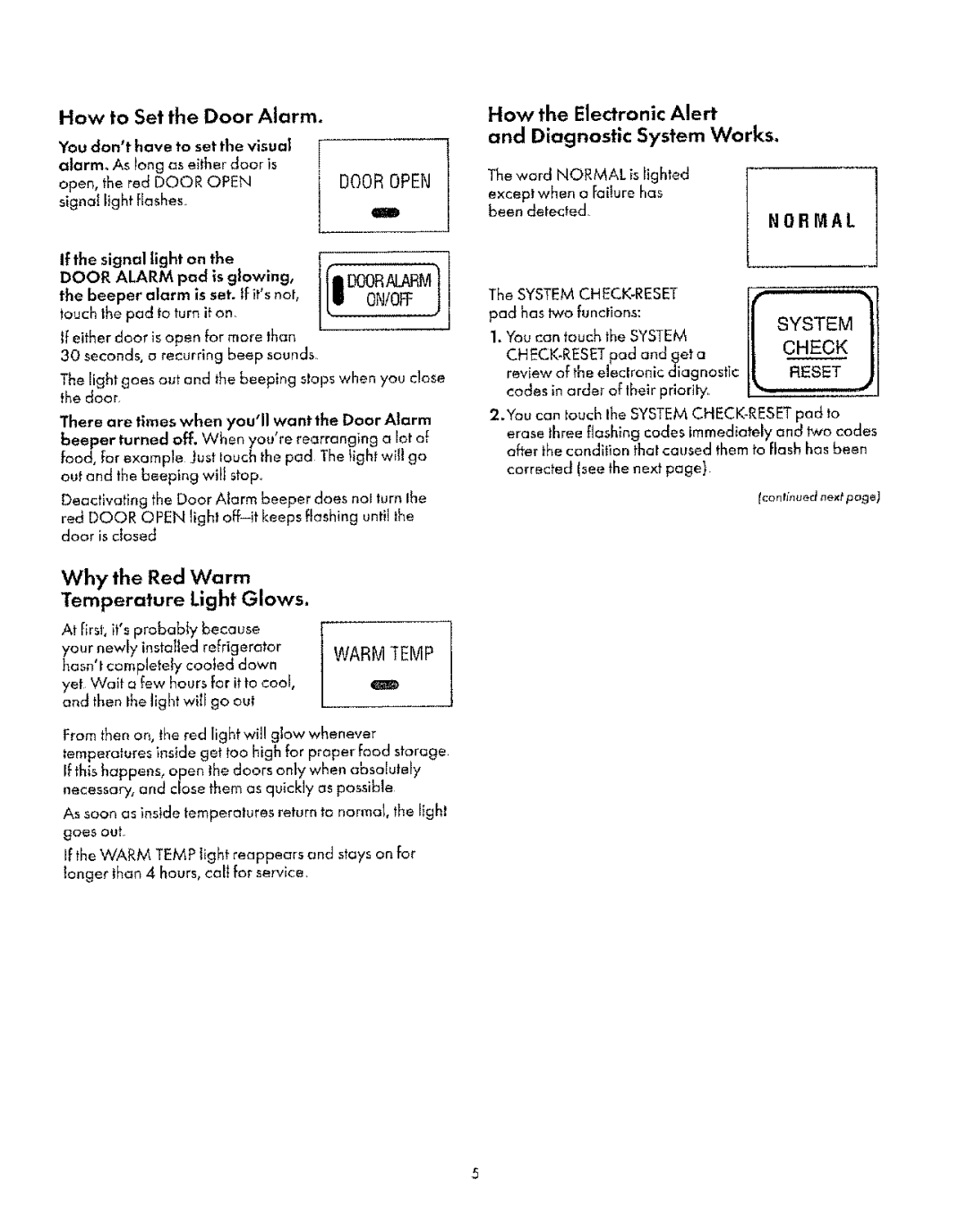 Sears 8EAIRS owner manual How the Electronic Alert Diagnostic System Works, Check Jl, Temperature Light Glows 