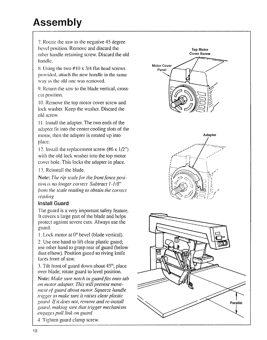 Sears 9-29012, 9-29013 owner manual Lock motor at 0 bevel blade vertical, LTighten guard clamp screw 