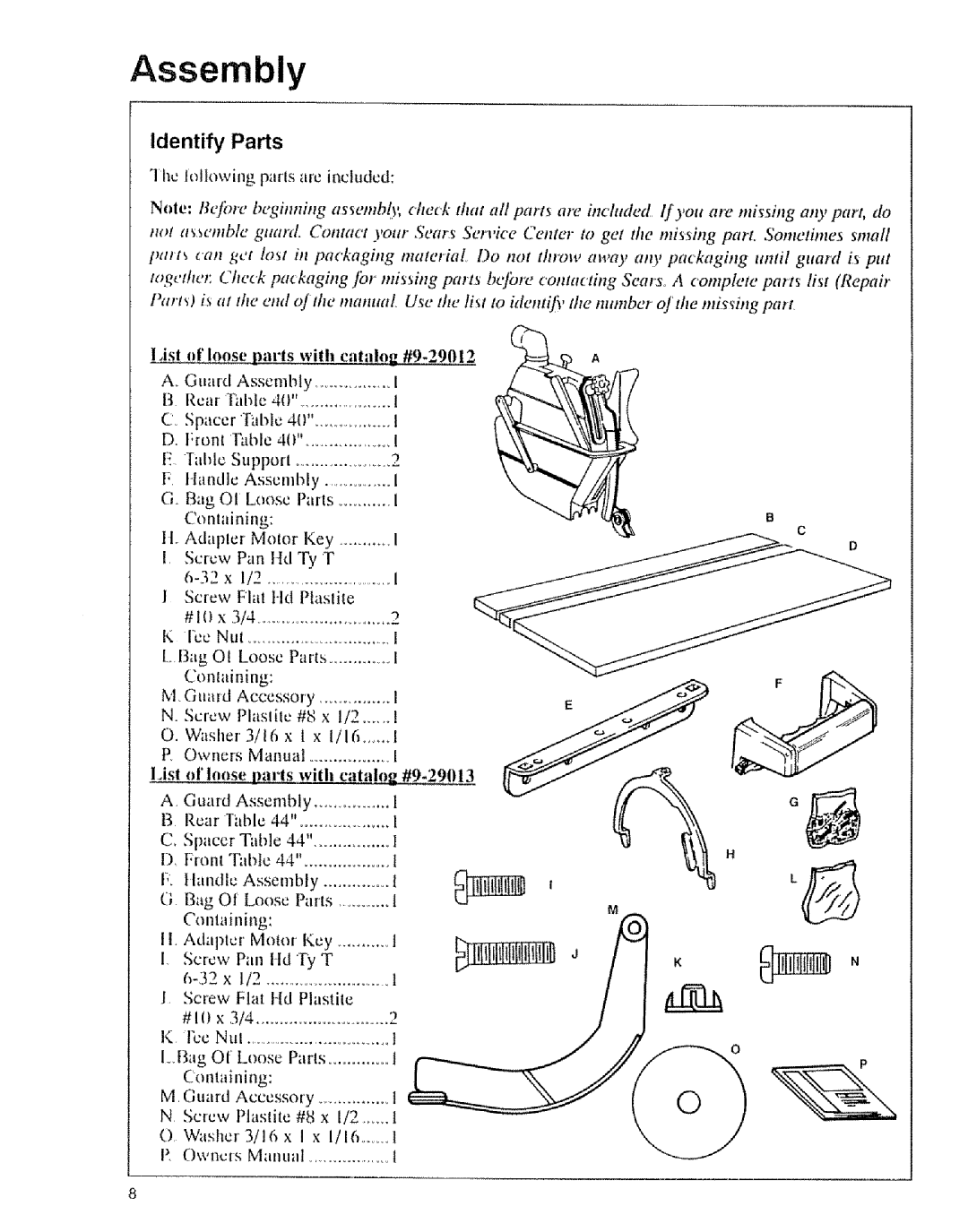 Sears 9-29012, 9-29013 owner manual Assembly 