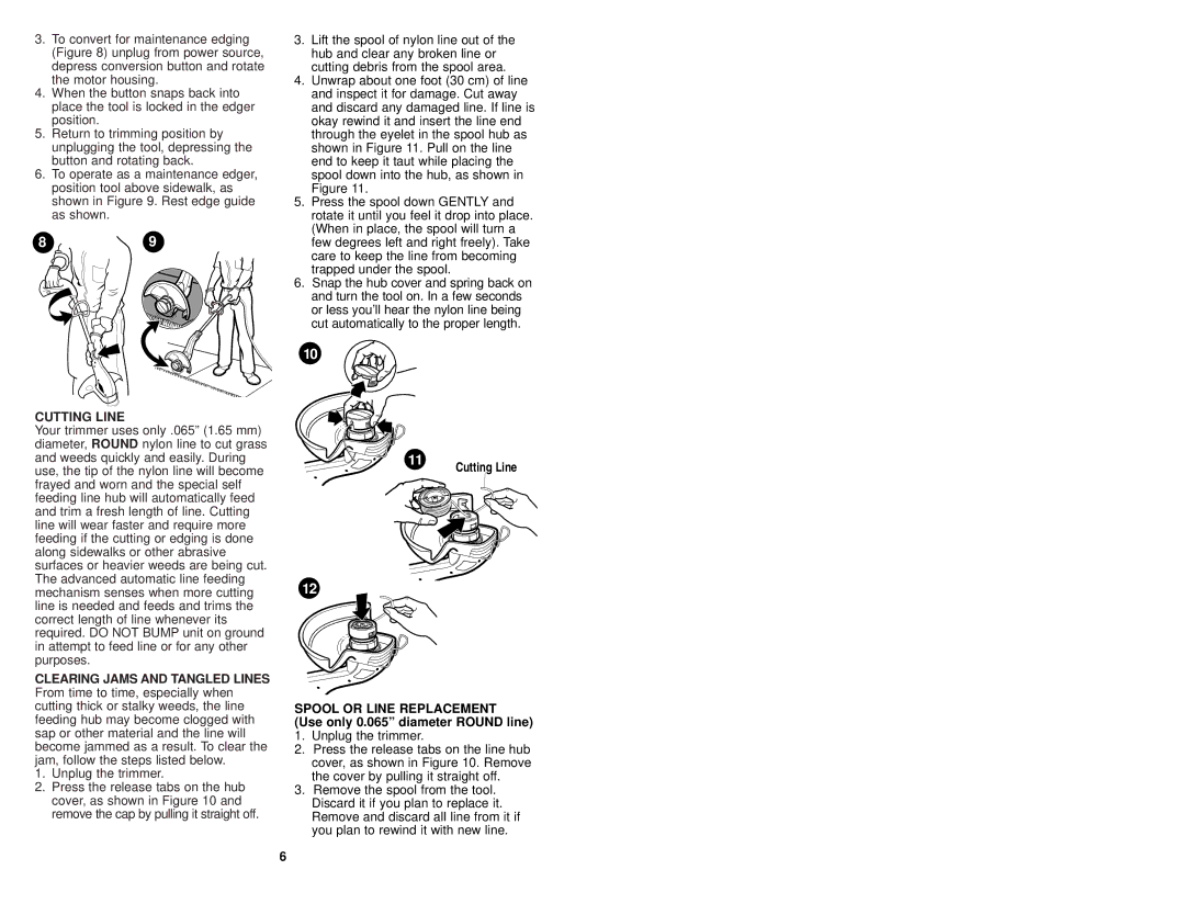 Sears 900.74526 instruction manual Cutting Line, Spool or Line Replacement 