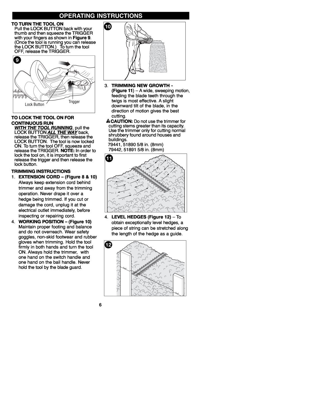 Sears C935.51891 Operating Instructions, To Turn The Tool On, To Lock The Tool On For Continuous Run, Trimming New Growth 