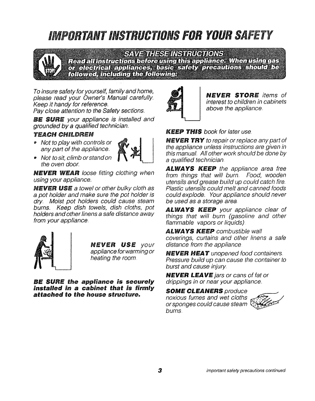 Sears 911. 47169 owner manual Teach Children, Some Cleaners produce 