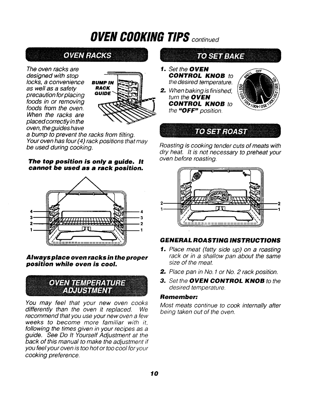 Sears 911. 62048 Control Knob to the desired temperature, Control Knob to the OFF position, General Roasting Instructions 